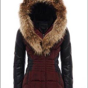 Down-filled Coat real Fur hood, Leather sleeves and accents